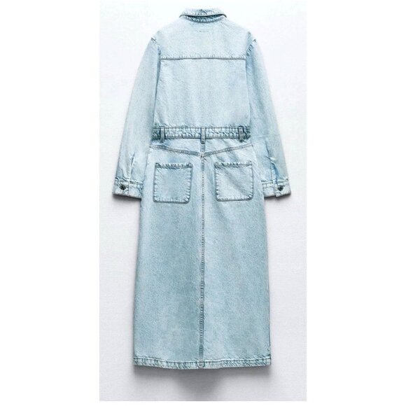 Zara Denim Midi Dress Long Sleeve Button Down Jean Dress - Picture 5 of 8
